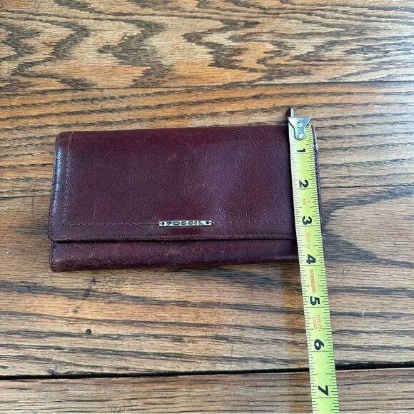 Fossil Tri-Fold Wallet + check book set Brown Leather Zipper back pocket Vintage - Picture 4 of 9